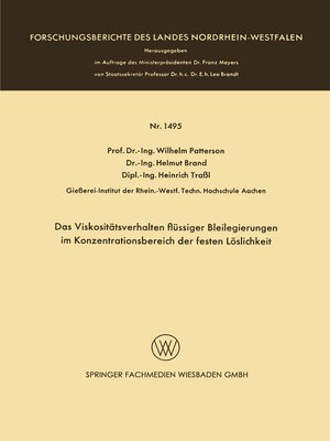 cover image of Das Viskositätsverhalten flüssiger Bleilegierungen im Konzentrationsbereich der festen Löslichkeit